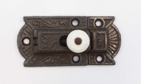 Cabinet & Furniture Latches - Antique Cast Iron 3 in. Aesthetic Cabinet Latch with White Porcelain Knob
