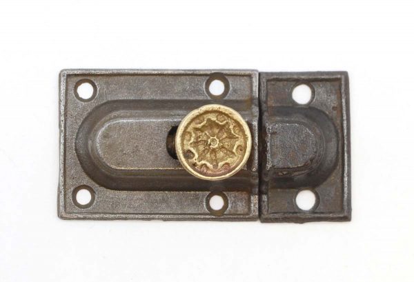 Cabinet & Furniture Latches - Antique Victorian 2.625 in. Cast Iron Cabinet Latch with Brass Button