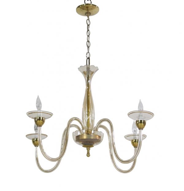 Chandeliers - 1960s Champagne Murano Glass 4 Arm Chandelier