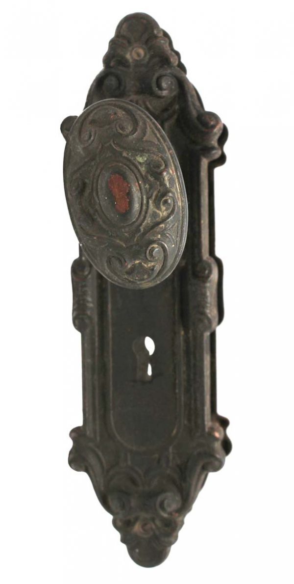 Door Knob Sets - Antique 1910s Bronze Meridian Yale & Towne Oval Door Knob Set