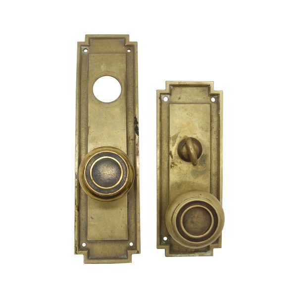 Door Knob Sets - Antique Sargent Art Deco Brass Concentric Door Knob Set