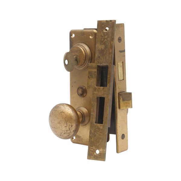 Door Knob Sets - Antique Sargent Brass Entry Door Knob & Mortise Lock Set
