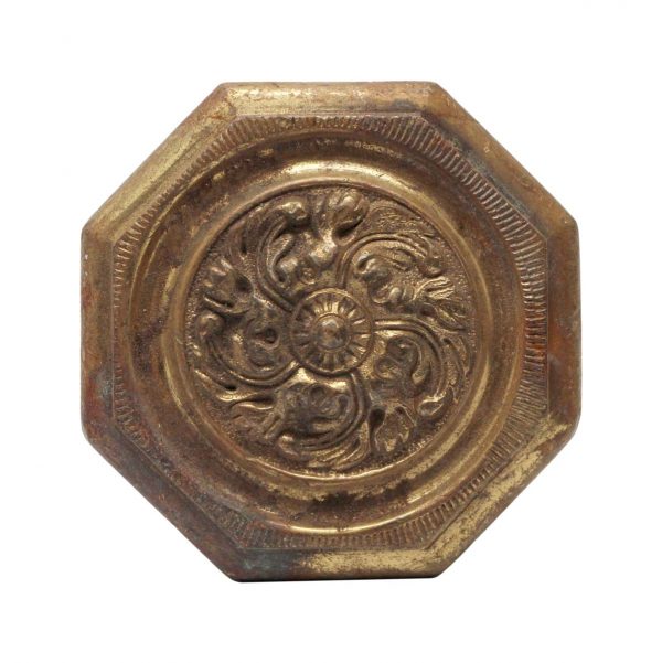 Door Knobs - Antique Cast Brass Octagon Shaped Swirl Door Knob