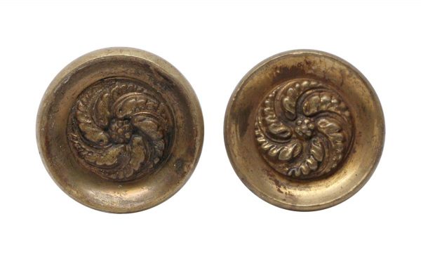Door Knobs - Pair of Antique Cast Brass Swirl Passage Door Knobs