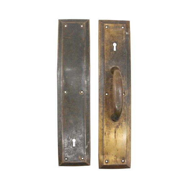Door Pulls - Pair of Antique Classic Brass Push & Pull Plates with Keyholes