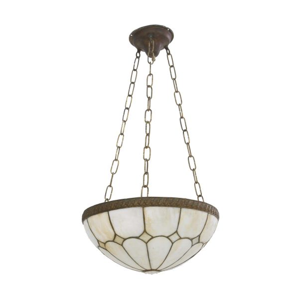 Down Lights - Vintage Traditional Leaded Glass & Brass Bowl Pendant Light