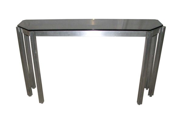 Entry Way - Mid Century Modern Console Table Black Glass & Nickel Frame