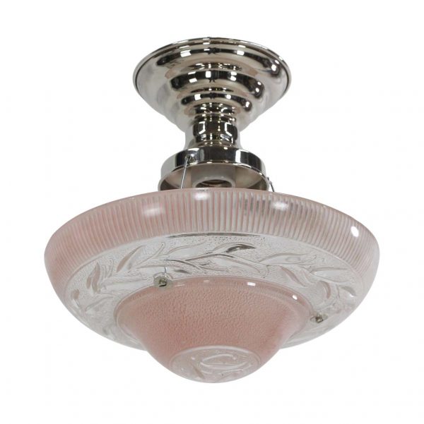 Flush & Semi Flush Mounts - 1940s Clear & Pink Glass Semi Flush Dome Light
