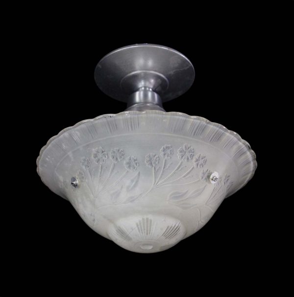 Flush & Semi Flush Mounts - 1940s Floral Kitchen or Bathroom Glass Dish Semi Flush Mount Light