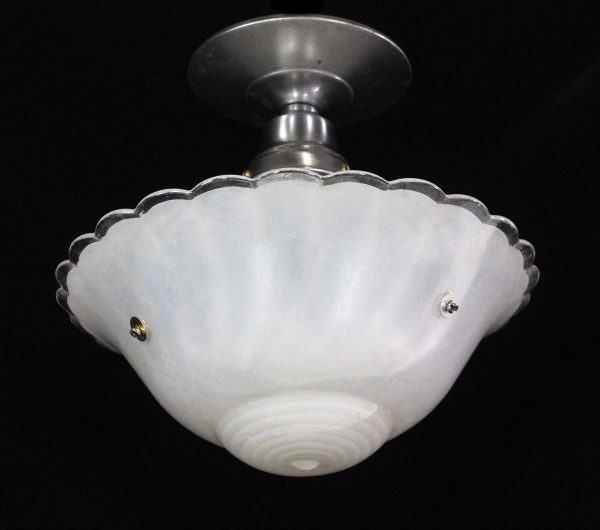 Flush & Semi Flush Mounts - 1940s Iridescent Fluted Edge Glass Dish Semi Flush Mount Light
