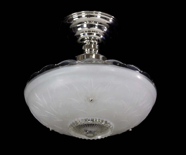 Flush & Semi Flush Mounts - 1940s White Cast Glass Floral Dish Semi Flush Mount Light