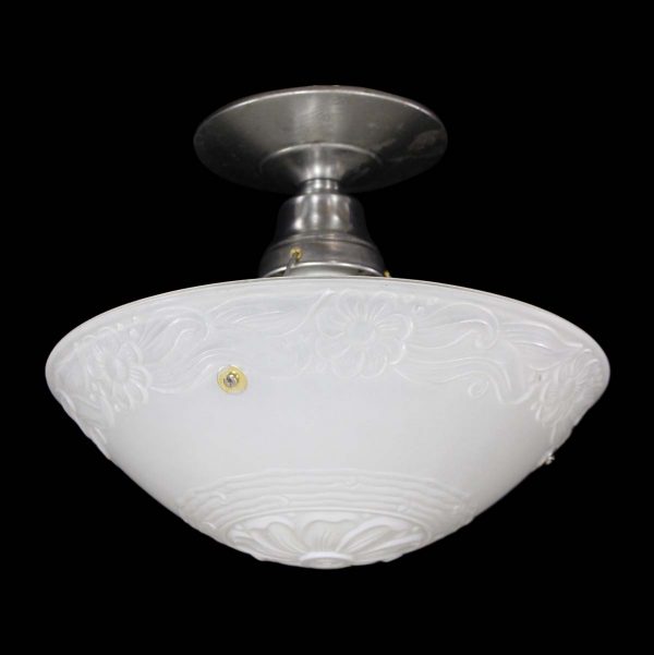 Flush & Semi Flush Mounts - 1940s White Floral Glass Dish Semi Flush Dome Light