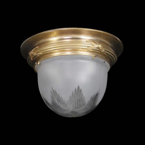 Flush & Semi Flush Mounts - Vintage Federal Etched Glass Cast Bronze Bank Flush Mount Light