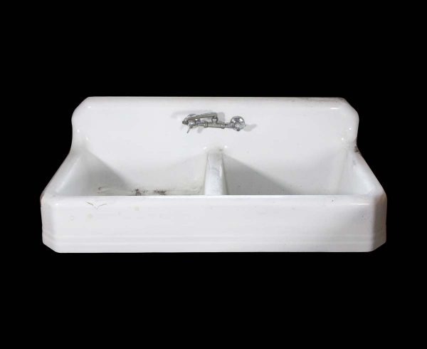 Kitchen - Art Deco Double Basin Cast Iron White Enameled Kitchen Sink
