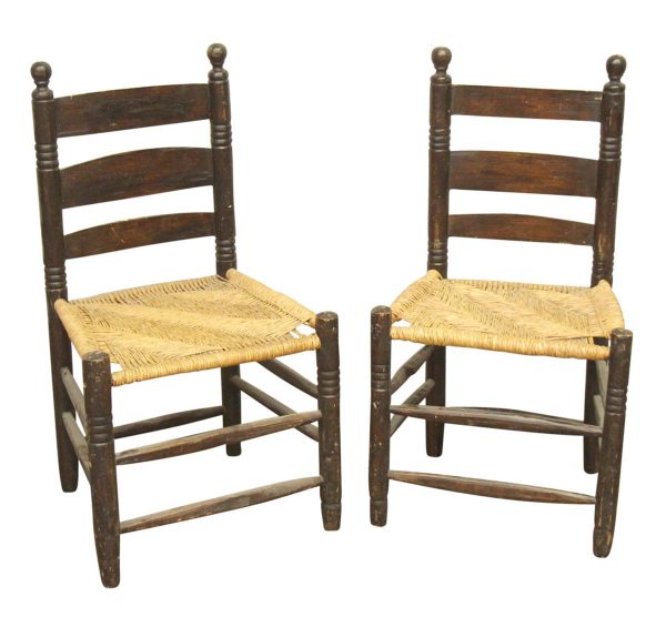 Kitchen & Dining - Pair of Ladder Back Caned Armless Seat Chairs