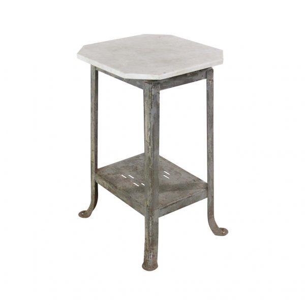 Living Room - 1940s Industrial Marble Top Table with Steel or Cast Iron Base