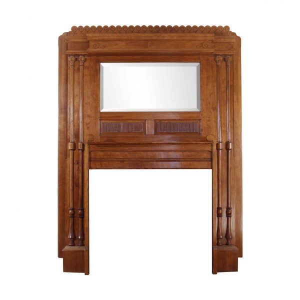 Mantels - 1890s Victorian Carved Cherry Mantel with Beveled Mirror