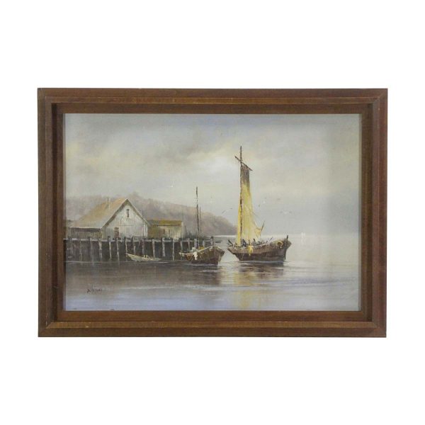Other Wall Art  - Signed Maritime Old Fishing Village Framed Painting