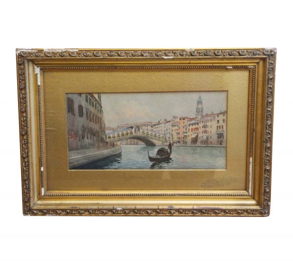Paintings - Signed D'alcomo Gold Framed Watercolor Painting of Venice
