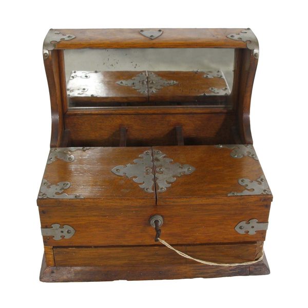 Personal Accessories - Antique Quarter Sawn Oak Mirrored Jewelry Box with Trap Door