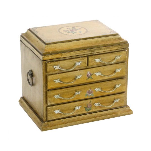Personal Accessories - Vintage Floral Wooden Jewelry Chest