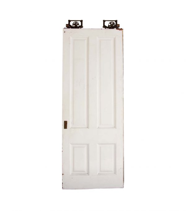 Pocket Doors - Antique 4 Pane White Wood Pocket Door 94.625 x 36