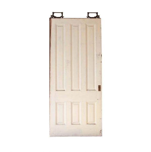 Pocket Doors - Antique 6 Pane White Wood Pocket Door 95.5 x 42.25