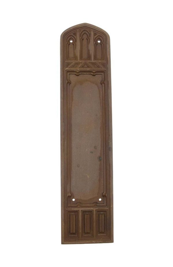 Push Plates - Antique 14.875 in. Sargent Gothic Bronze Door Push Plate