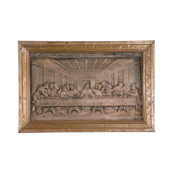 Religious Antiques - Early 20th Century Framed Copper Last Supper Relief