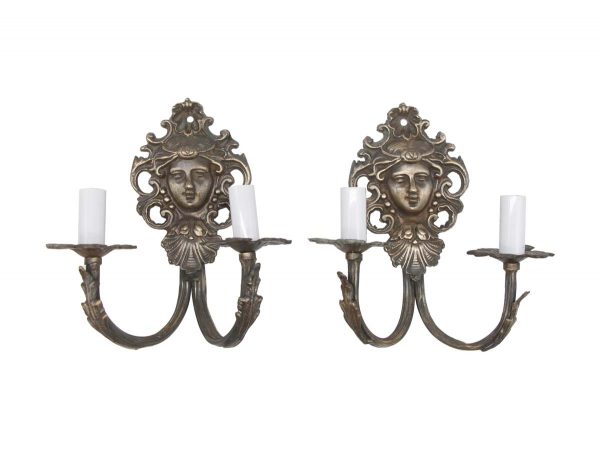 Sconces & Wall Lighting - Pair of 1920s Figural Cast Bronze Theater Wall Sconces