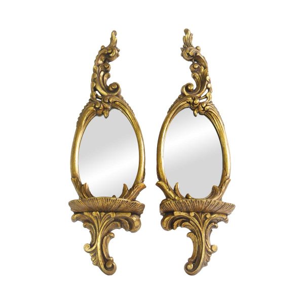Shelves & Racks - Pair of Gilded Art Nouveau Wooden Mirrors with Shelves