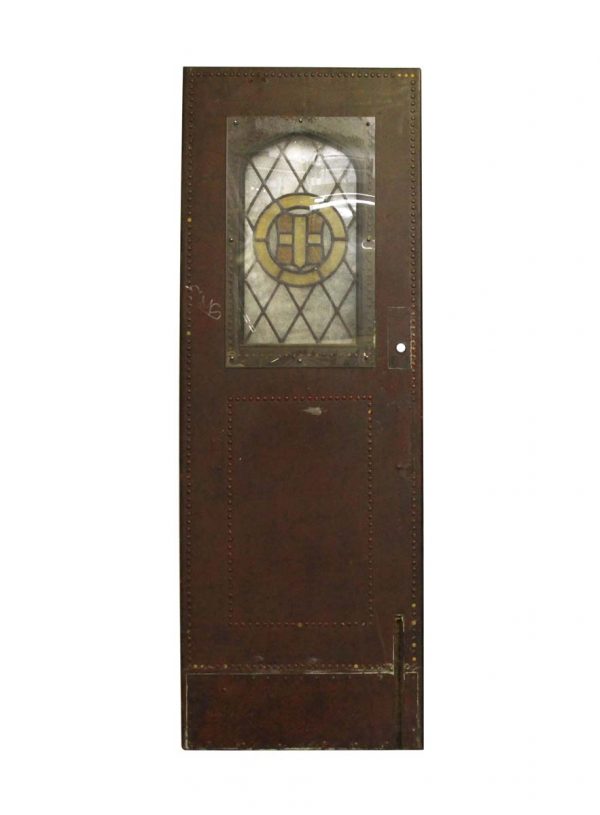 Specialty Doors - Antique Stained Glass Pane Leather Studded Door 89.5 x 31.625