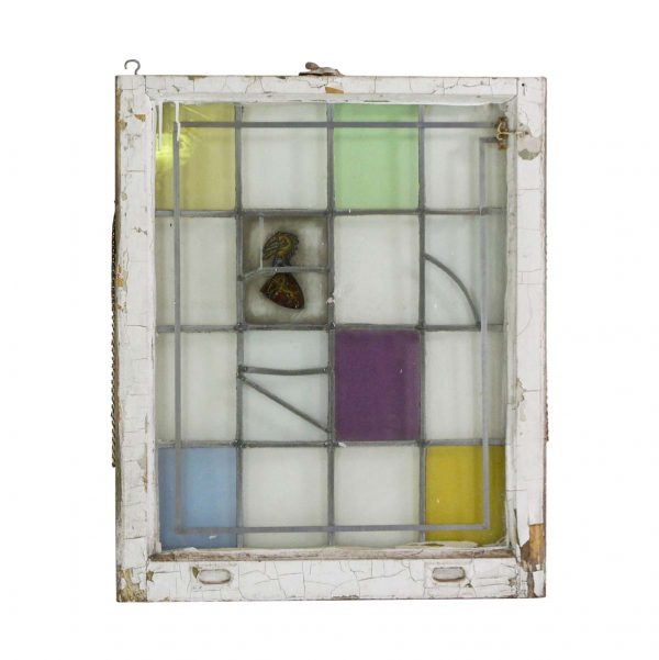 Stained Glass - Reclaimed Abstract Coat of Arm Wooden Frame Stained Glass Window