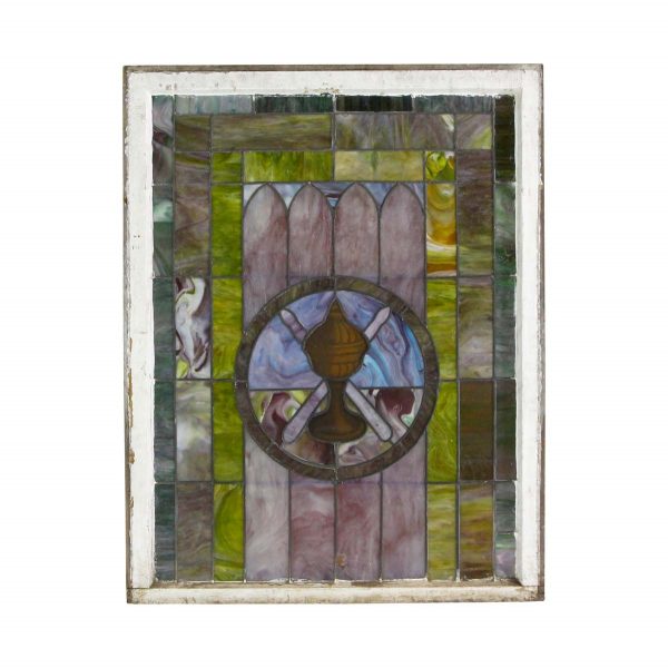 Stained Glass - Reclaimed Chalice Motif Stained Glass Church Window