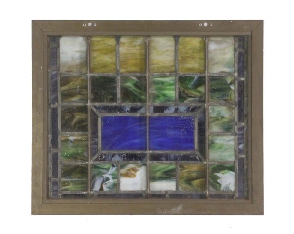 Stained Glass - Reclaimed Geometric Aluminum Frame Stained Glass Window