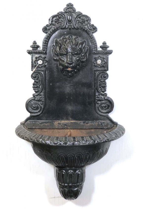 Statues & Fountains - Antique Black Cast Iron Lion Spout Water Fountain