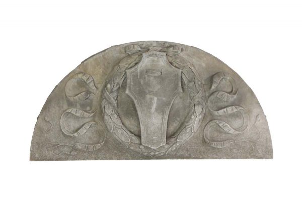 Stone & Terra Cotta - Reclaim Wreath & Shield Carved Limestone Pediment Transom