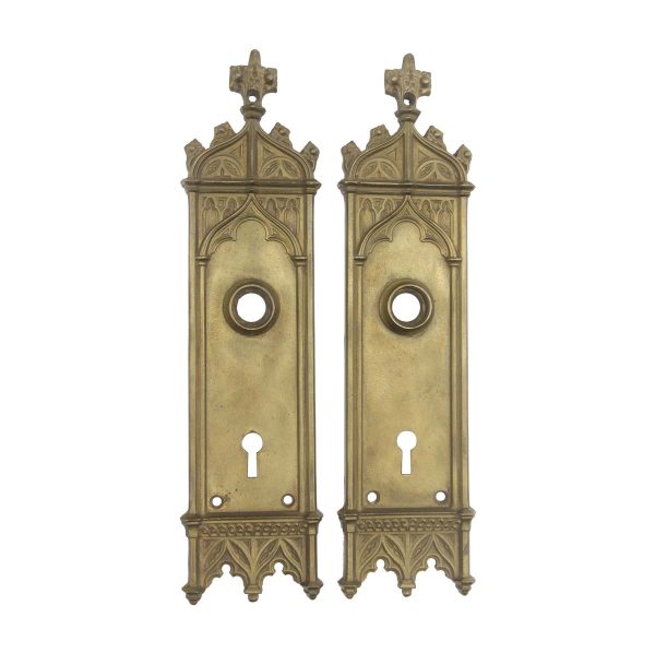 Back Plates - Pair of Bronze 10 in. Reading Gothic Door Back Plates