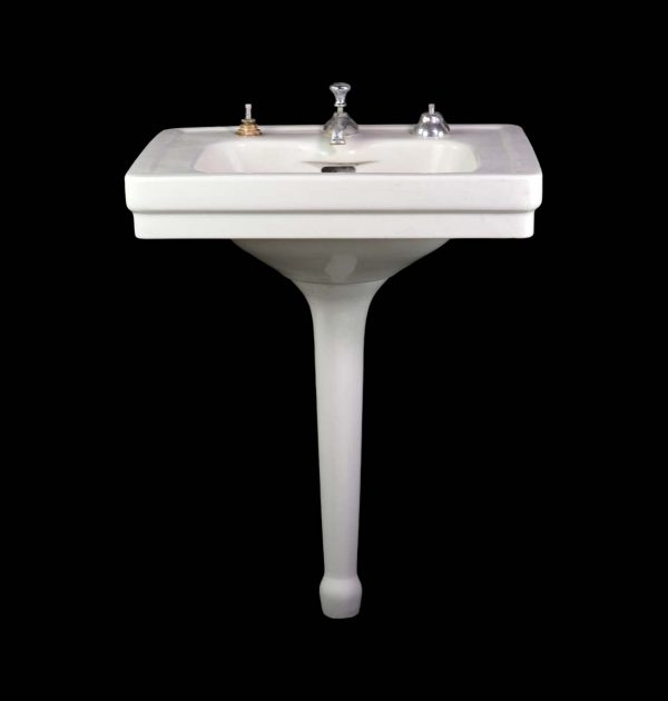 Bathroom - 1920s White Porcelain Sink with Peg Leg Pedestal Base