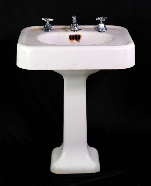 Bathroom - Vintage White Enamel Cast Iron Pedestal Sink
