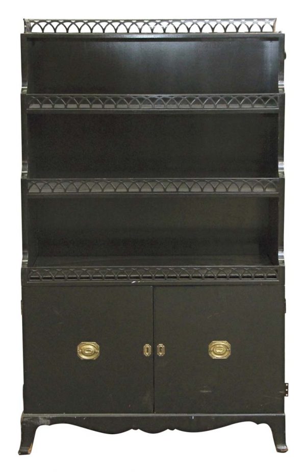 Bookcases - Vintage 1940s Black Wooden Traditional Cabinet