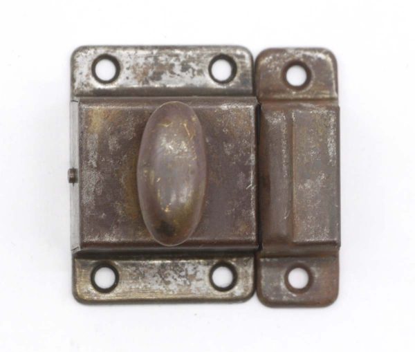 Cabinet & Furniture Latches - Antique Distressed Steel Cabinet Latch with Oval Knob
