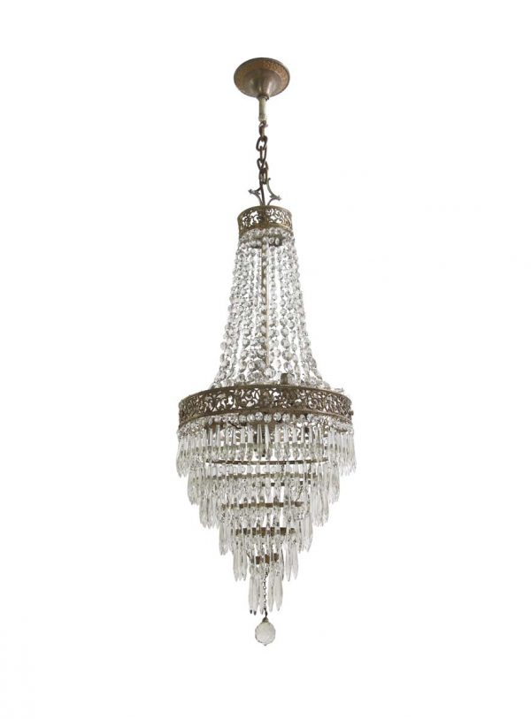 Chandeliers - 1920s Empire Crystal & Brass Dining Room Chandelier