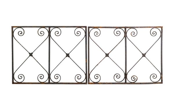 Decorative Metal - Pair of 1920s Wrought Iron X Curled Detail Fence Panels