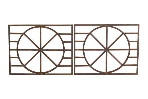 Decorative Metal - Pair of Antique Wheel Pattern Wrought Iron Panels