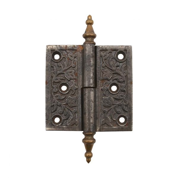 Door Hinges - Antique 2.5 x 2.5 Cast Iron Lift Off Door Hinge with Leaf Design