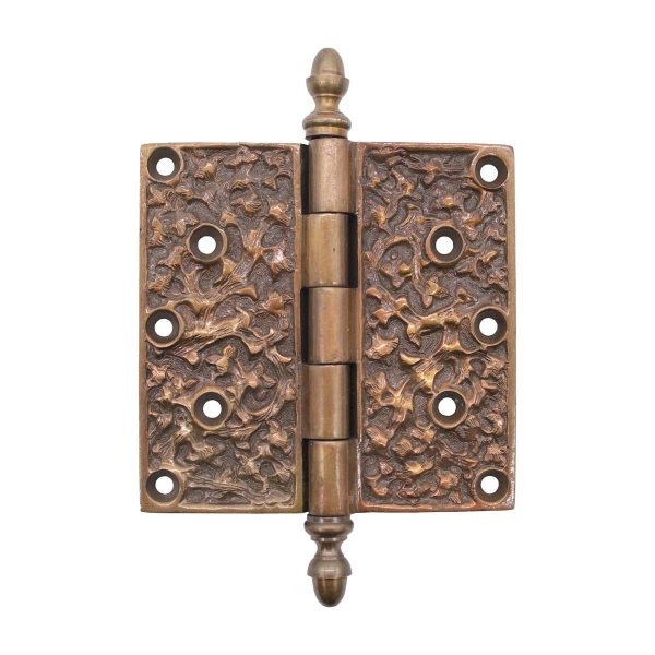 Door Hinges - Antique 5 x 5 Polished Brass Acorn Tip Butt Door Hinge
