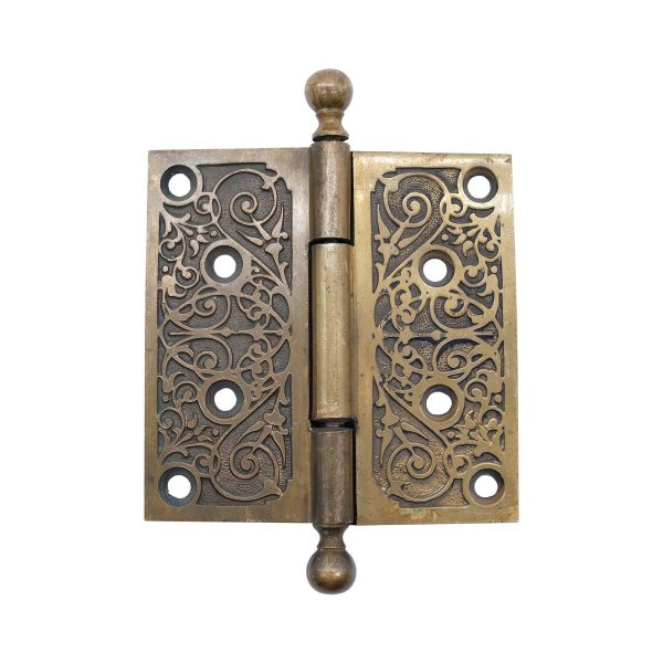 Door Hinges - Antique Brass Victorian 4.5 x 4.5 Ball Tip Butt Door Hinge