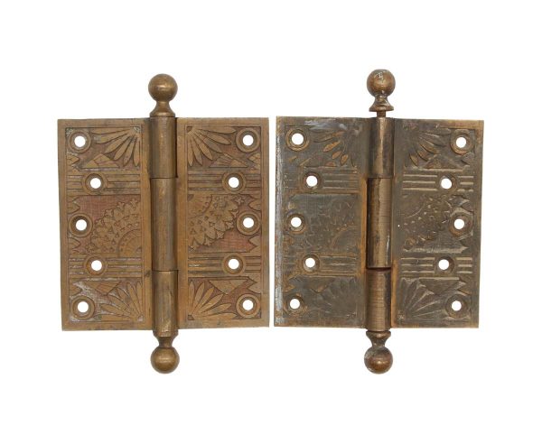 Door Hinges - Pair of Bronze Aesthetic 5 x 5 Ball Tip Butt Antique Door Hinges