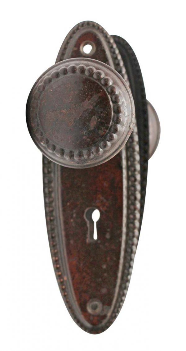 Door Knob Sets - Vintage Concentric Beaded Cast Iron Door Knob Set